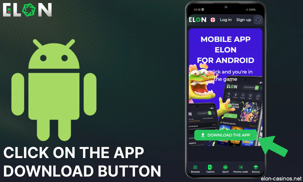 Click on the Elon Casino app download button